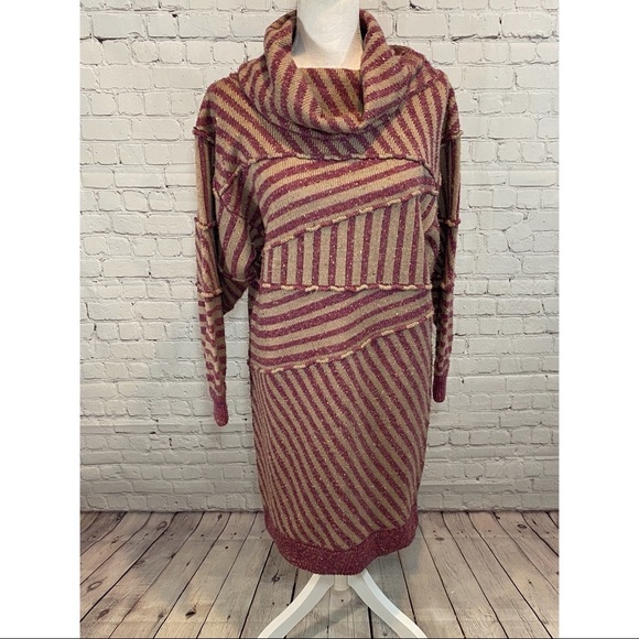 GIL AIMBEZ for STATIC Vintage 80's Striped Wool Blend Cowl Neck Sweater Dress-S - Picture 2 of 9